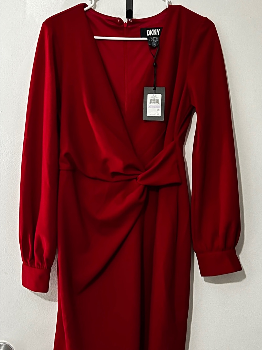DKNY Crimson Red Long-Sleeve Twist-Waist Dress